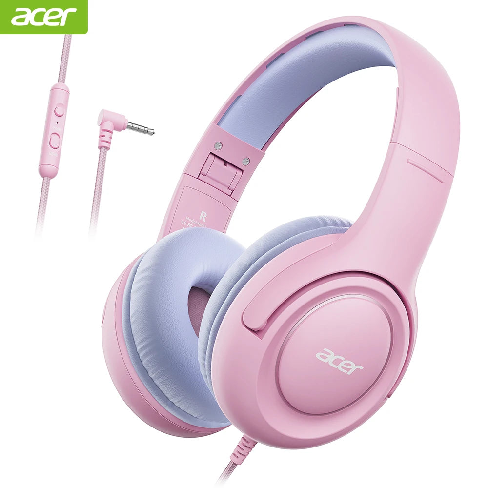 Acer Kids Headphones Wired for School 85/94dB Volume Limiter Foldable Stereo Sound Headset for Kids Learning Tablet IPad PC