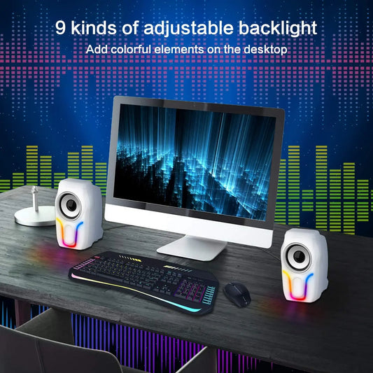 Computer Speakers, 2.0 USB Powered PC Speakers Stereo Volume Control, 6 RGB LED Backlit Effect, Wired Mini Portable Speakers