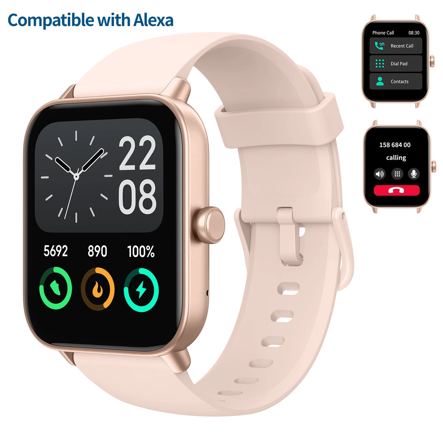 2025 Alexa-Compatible Smart Watch: Wireless Calling, Step Counter & Long Battery, Square Screen Silicone Strap for Men Women