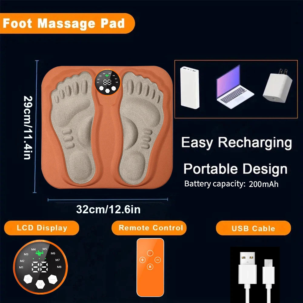 3D Foot Massager Pad Foldable Calf Massage Mat 8 Modes 29 Levels EMS Muscle Relax Feet Electrostimulator Fitness | US STOCK