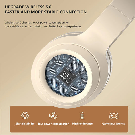 Wireless Bluetooth Headphones Over Ear HIFI Stereo Headsets Noise Reduction Sports Gaming Earphones Music Player with Mic Gifts