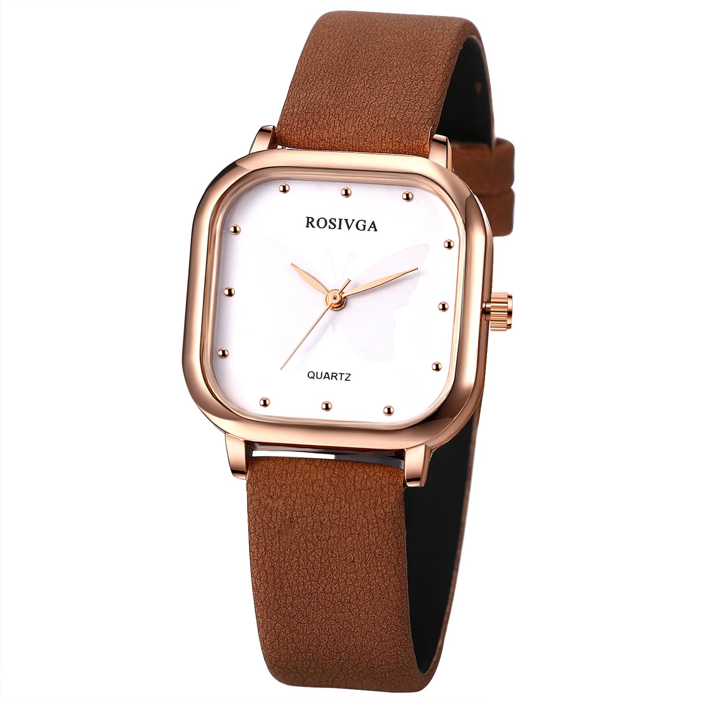 LANCARDO Leather Strap Ultra-thin Quartz Women's Watch Polka Dot Dial Butterfly Decorative Dial Exquisite Fashion Women's Watch