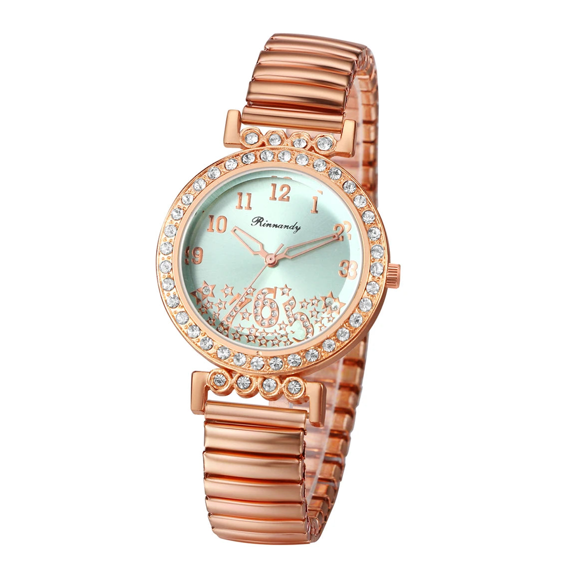 LANCARDO Elastic Bracelet Diamond Watch Women's Digital Scale Hard Steel Bracelet Waterproof Analog Quartz Fashion Women's Watch