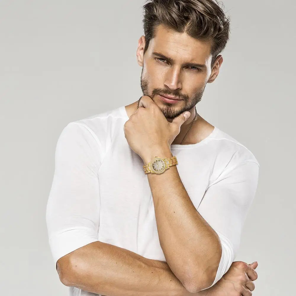 Lancardo Men Watches Top Brand Luxury Watch Gold Silver Color Diamond Watch for Men Waterproof Wristwatch Relogio Masculino