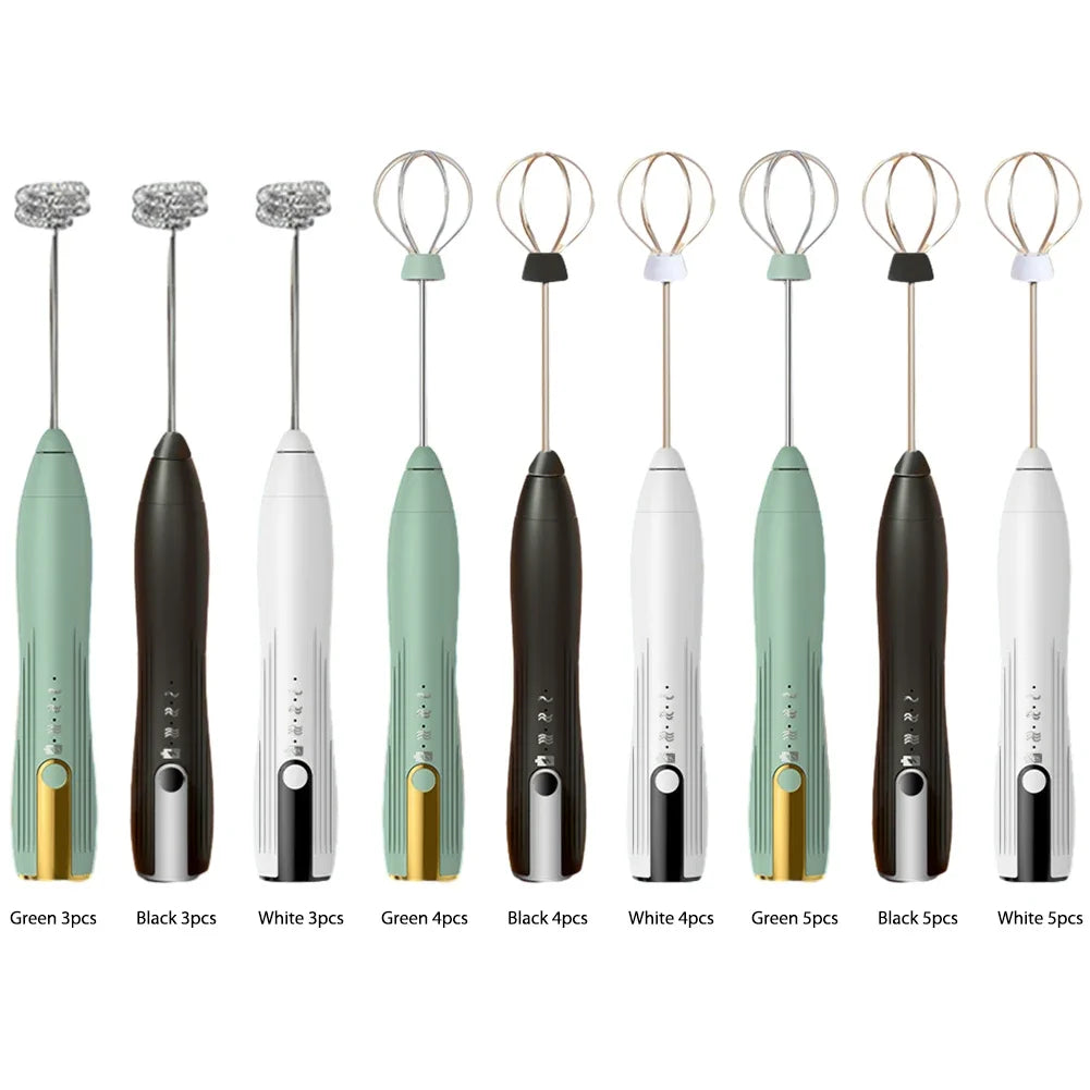 Electric Egg Beater 3 Speeds Mini Stirrer Whipper Stainless USB Rechargeable Adjustable 1500mAh with TYPE-C/Mixing Head Wireless