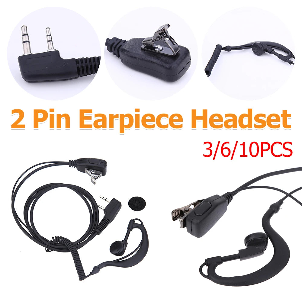 2Pin PTT MIC Earpiece Headset Interphone Earphone 3-10PCS Earpiece Walkie Talkie Headset with Microphone Walkie Talkie Headphone