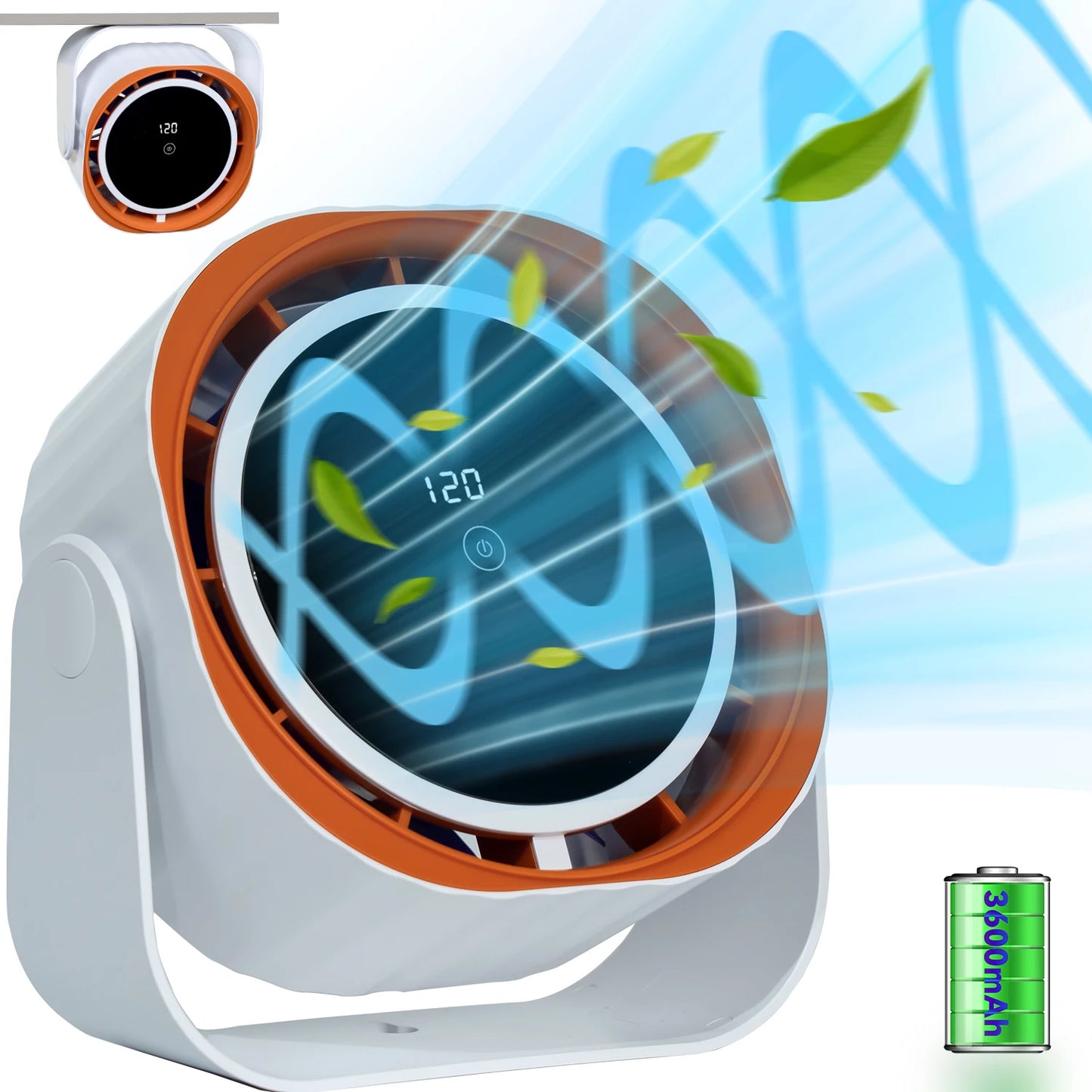 Portable Clip & Desktop Fan, Touch Screen 360° Adjustable, 3600mAh Rechargeable Strong Clamp Fan for Home/Office/Travel/Camping