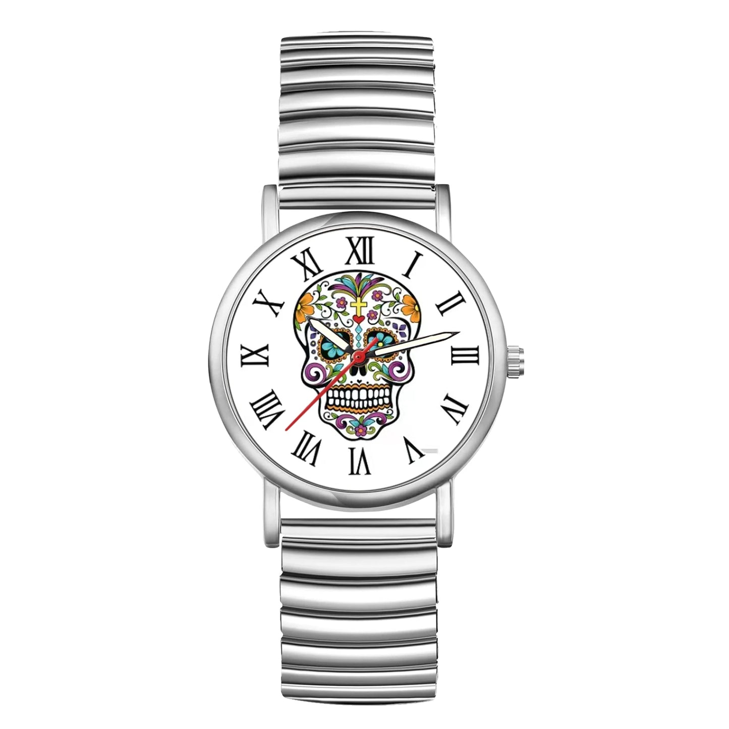 LANCARDO Halloween Skull Ultra thin analog quartz watch Roman numerals scale elastic retractable band unisex student watch