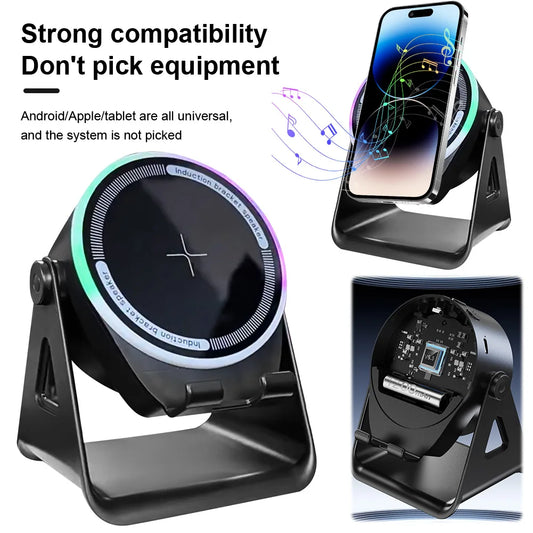Wireless Induction Speaker W/ BT Speaker Stereo Sound 3 in 1 Bluetooth-compatible Speaker Phone Stand for Home and Outdoors