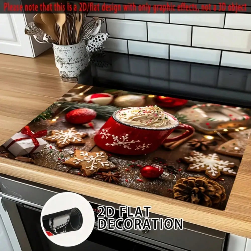 1pc 28.3x20.5 2D Christmas Stove Cover: Anti-Slip Heat-Resistant for Home Appliances & Kitchen Decor
