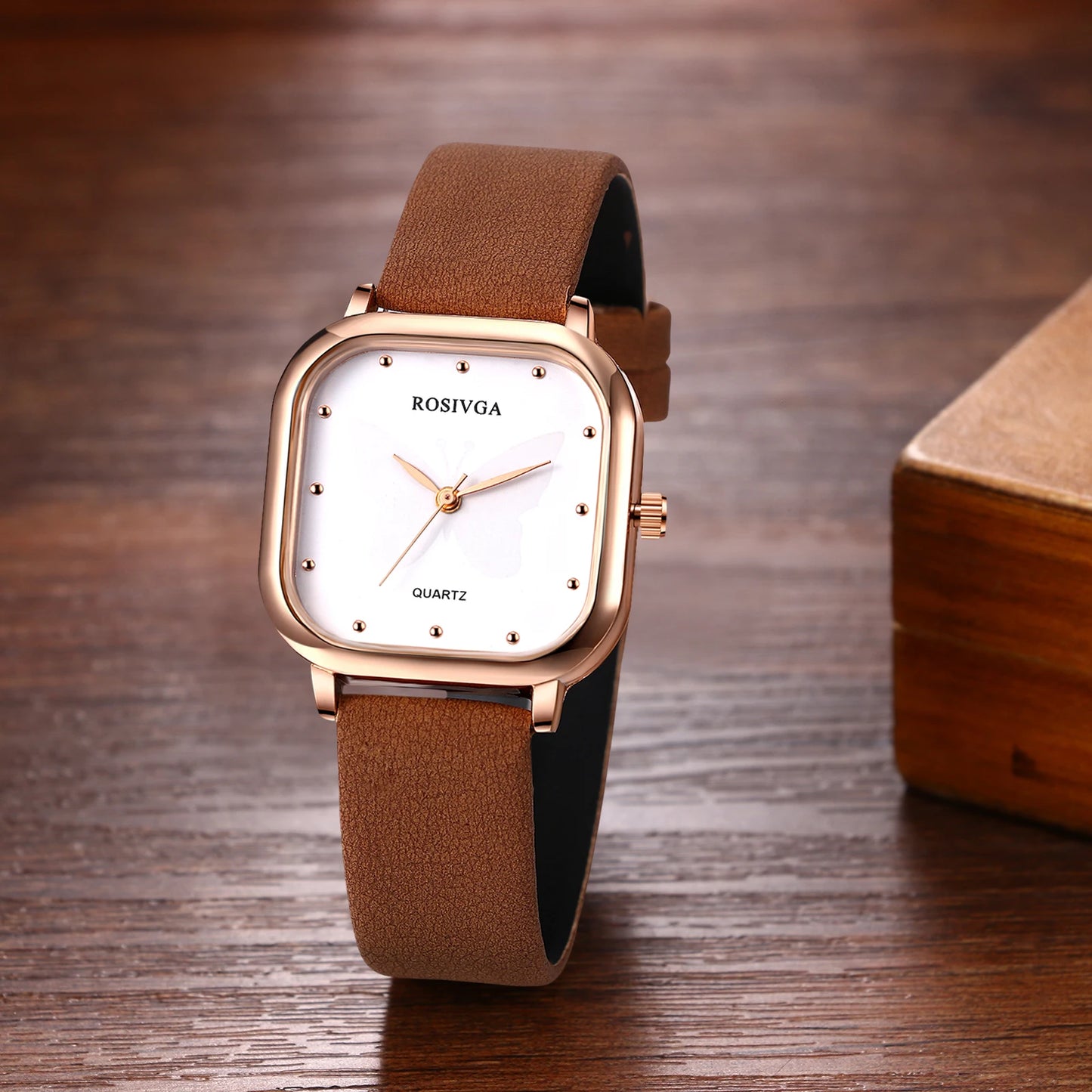 LANCARDO Leather Strap Ultra-thin Quartz Women's Watch Polka Dot Dial Butterfly Decorative Dial Exquisite Fashion Women's Watch