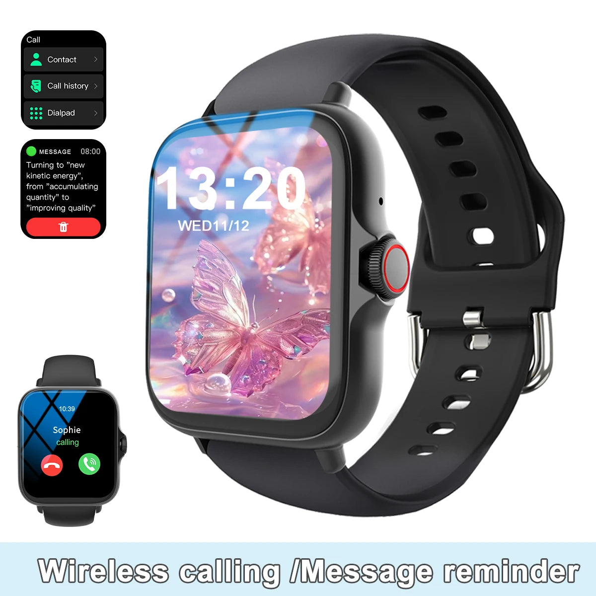 Smartwatch has call function, message notification, ultra-thin design, compatible with Android and iPhone, neutral gift, multipl