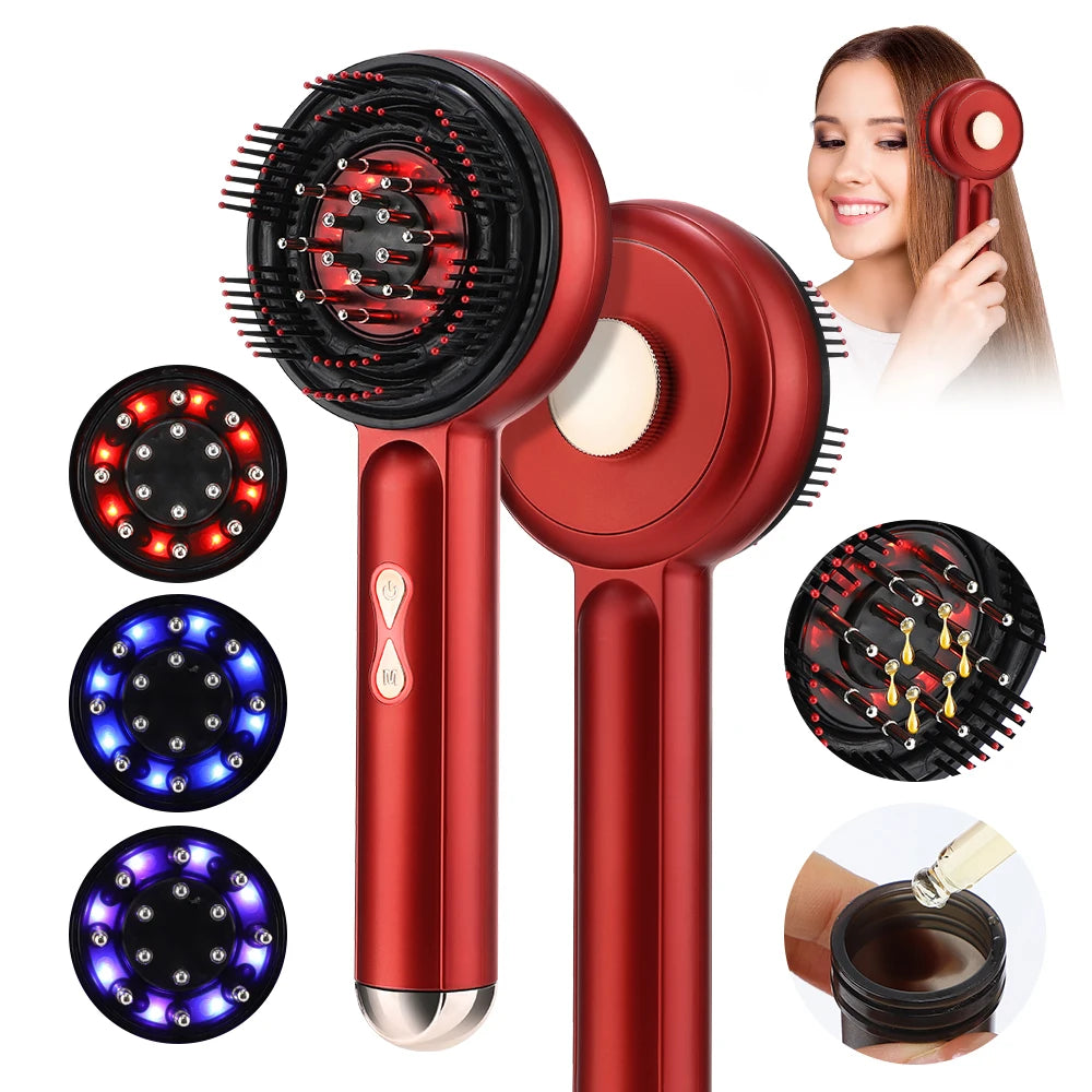 US Stock Electric Scalp Massager Comb Hair Growth Therapy Micro-Current Red & Blue Light Anti-Hair Loss Treatment Oil Applicator