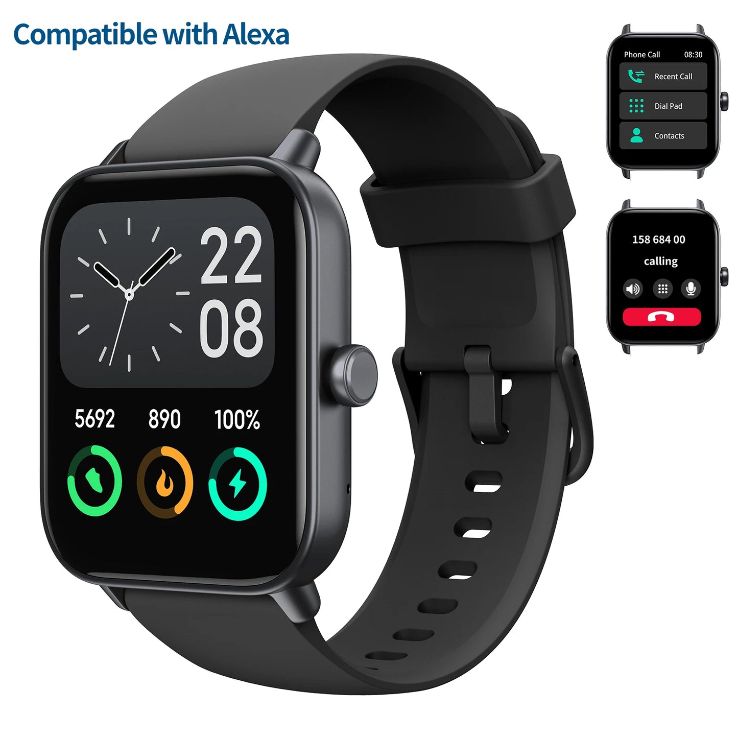 2025 Alexa-Compatible Smart Watch: Wireless Calling, Step Counter & Long Battery, Square Screen Silicone Strap for Men Women