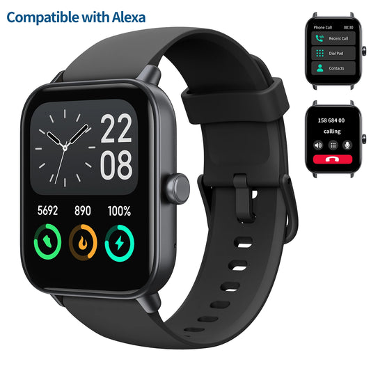 2025 Alexa-Compatible Smart Watch: Wireless Calling, Step Counter & Long Battery, Square Screen Silicone Strap for Men Women