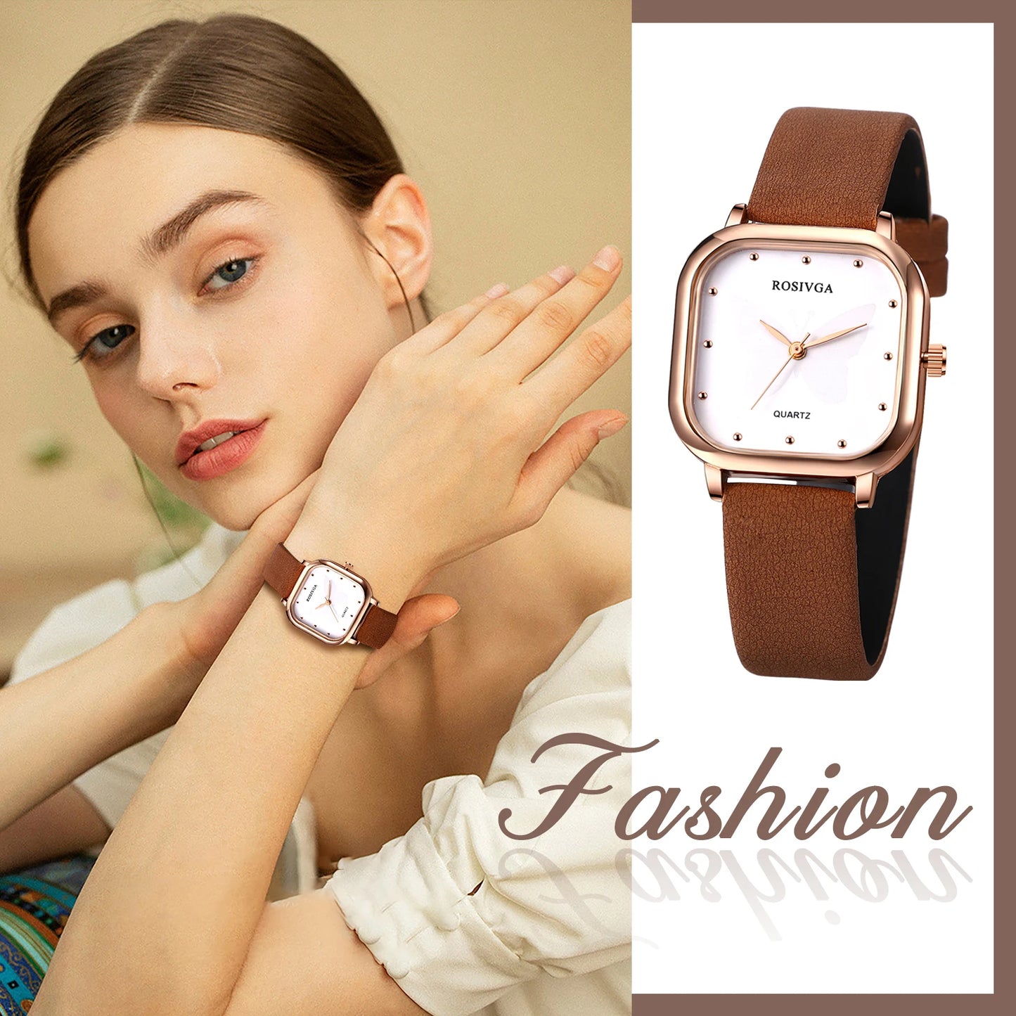 LANCARDO Leather Strap Ultra-thin Quartz Women's Watch Polka Dot Dial Butterfly Decorative Dial Exquisite Fashion Women's Watch