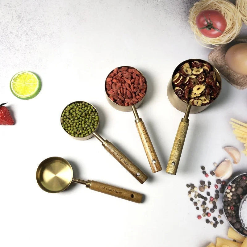 Gold Measuring Cups & Spoons Set (8-Piece) - Durable, Easy Storage for Home Baking & Daily Cooking kitchen gadgets