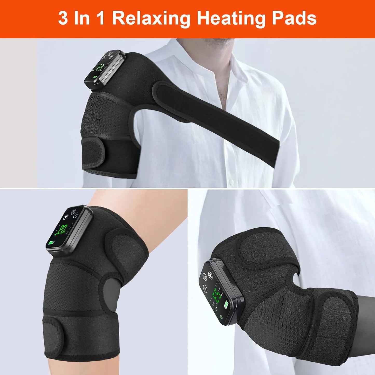 Button controlled heated vibration knee pads with 3 vibration and 3 heating settings, 4000mah, heated massage knee pads for knee