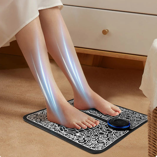 EMS Massage Pad 8 Modes Foot Circulation Massager USB Rechargeable Leg Muscle Stimulator Remote Control for Relax Feet and Legs