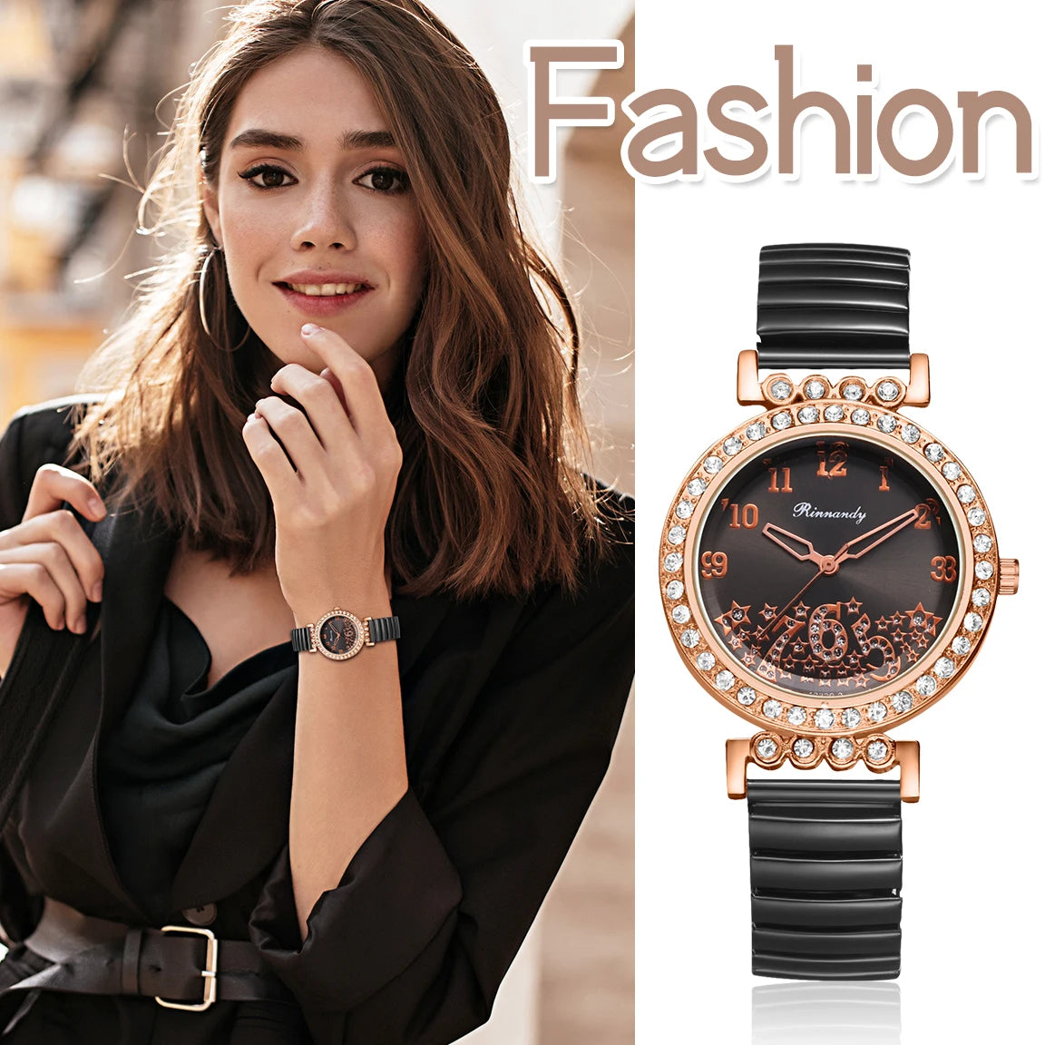 LANCARDO Elastic Bracelet Diamond Watch Women's Digital Scale Hard Steel Bracelet Waterproof Analog Quartz Fashion Women's Watch