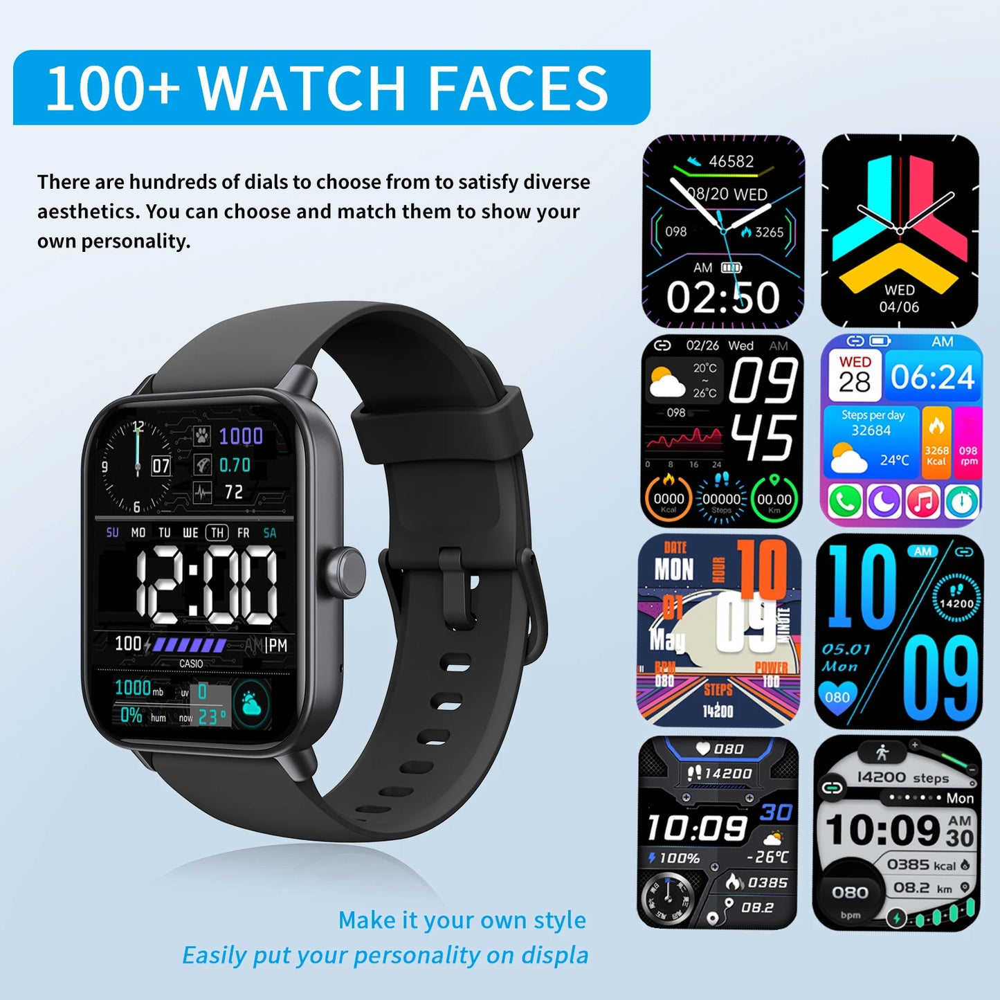 2025 Alexa-Compatible Smart Watch: Wireless Calling, Step Counter & Long Battery, Square Screen Silicone Strap for Men Women