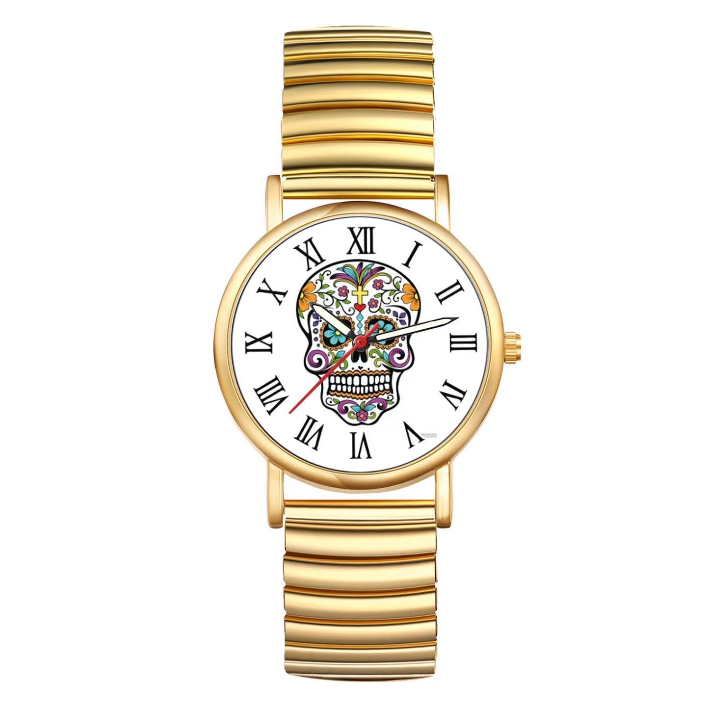 LANCARDO Halloween Skull Ultra thin analog quartz watch Roman numerals scale elastic retractable band unisex student watch