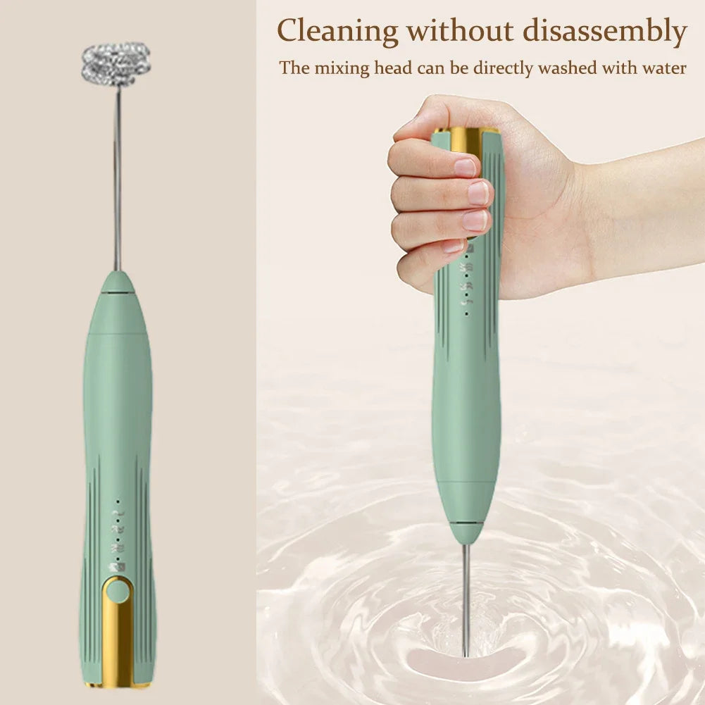 Electric Egg Beater 3 Speeds Mini Stirrer Whipper Stainless USB Rechargeable Adjustable 1500mAh with TYPE-C/Mixing Head Wireless