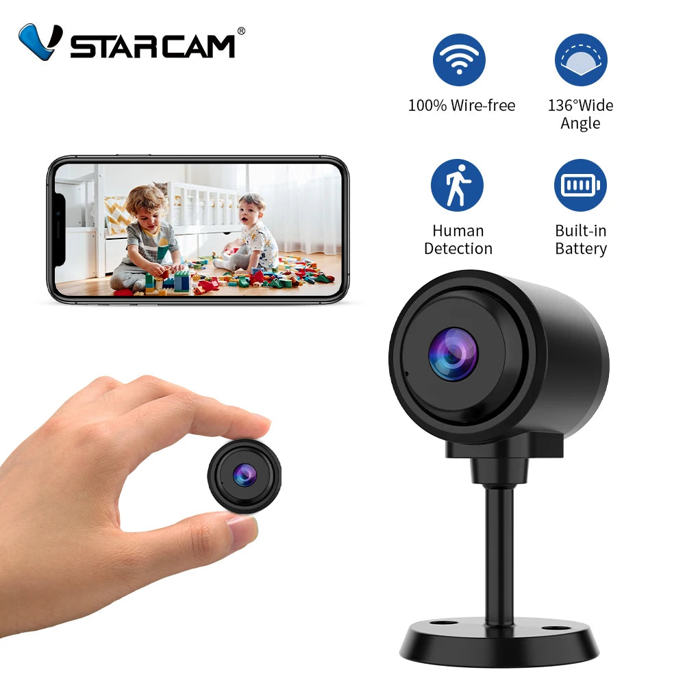 Vstarcam WiFi Mini Camera Indoor Build in Rechargeable Battery Human Detection HD Color Night Vision Bluetooth Connectivity