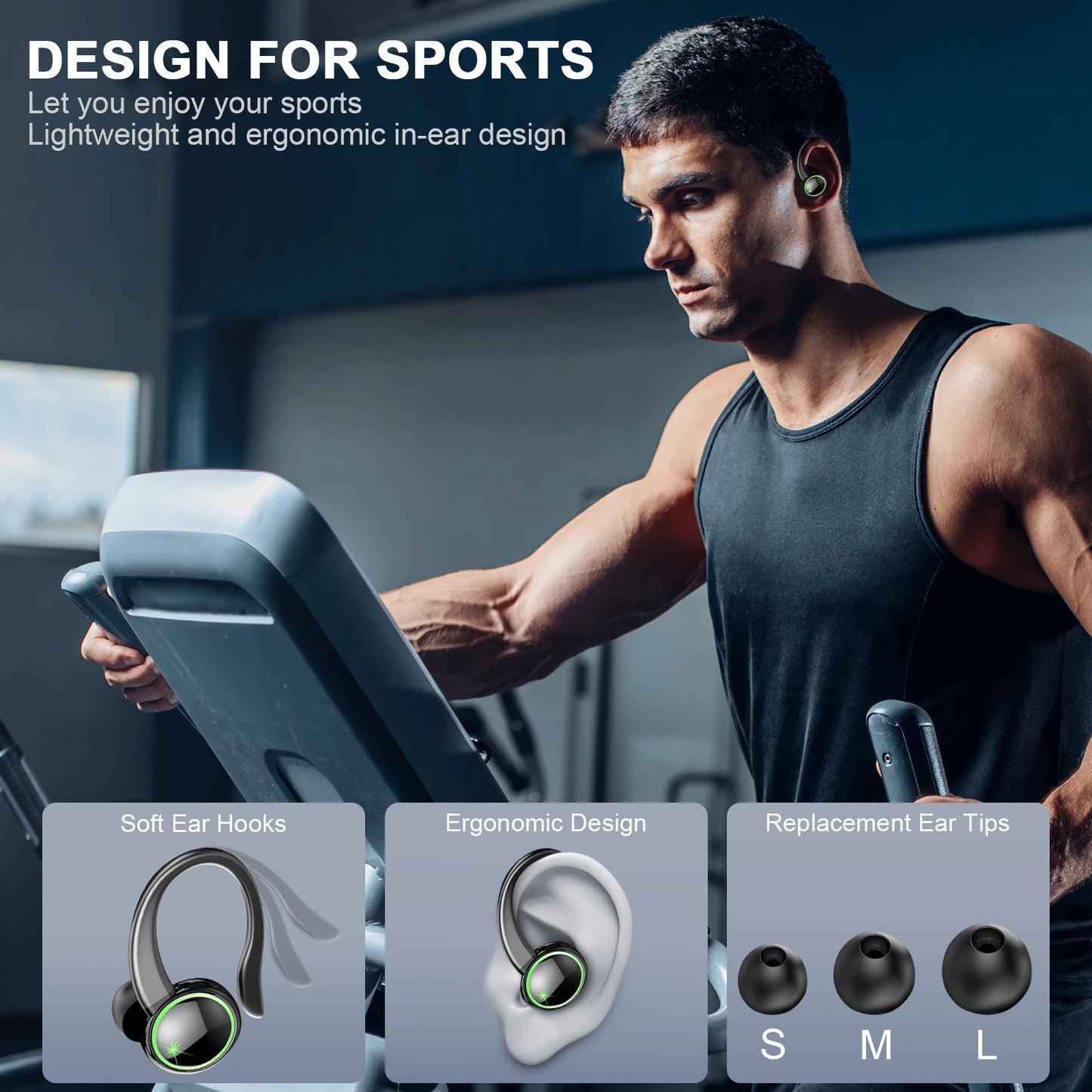 DRSAEC Wireless Earbuds Sports, Bluetooth Headphones 5.3,4 ENC Noise Cancelling Mic, IP7 Waterproof Headset, 50H Playback.