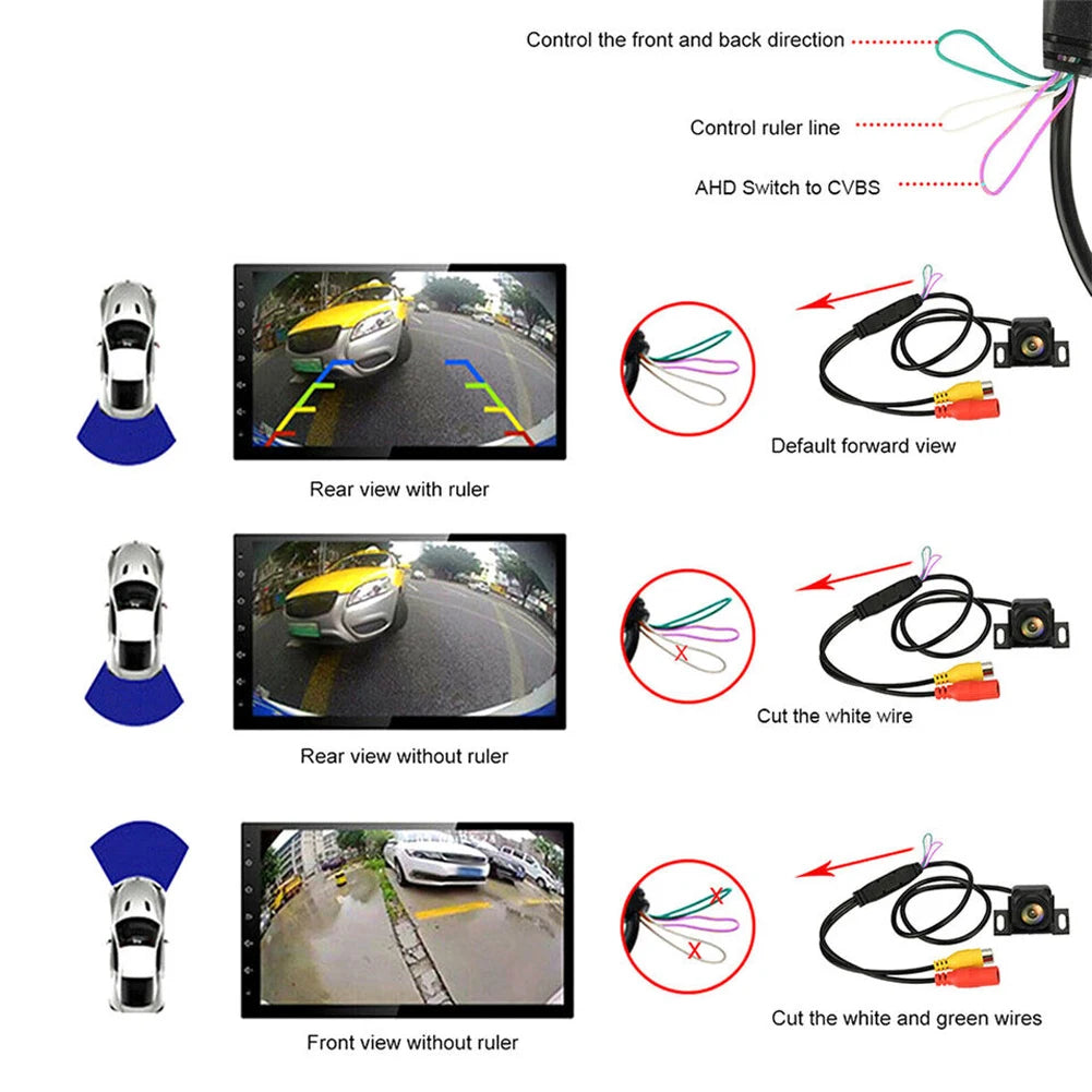 Car Backup Camera Rear View Camera 1080P AHD Wide Angle Adjustable Vehicle Small Reversing Camera Night Vision Reverse Camera
