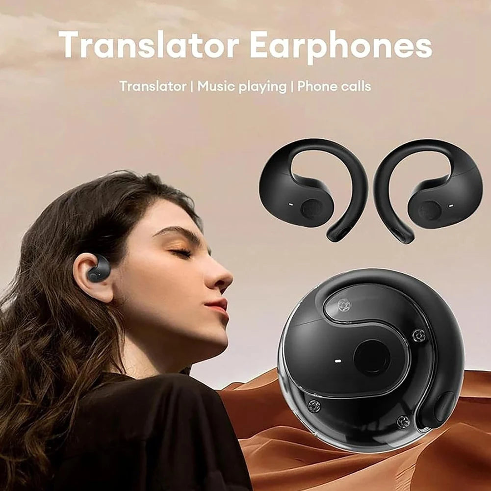 Language Translator Headphones Supports 144 Languages Simultaneous Interpretation Earphone Ear Hanging Headphone for Travelers