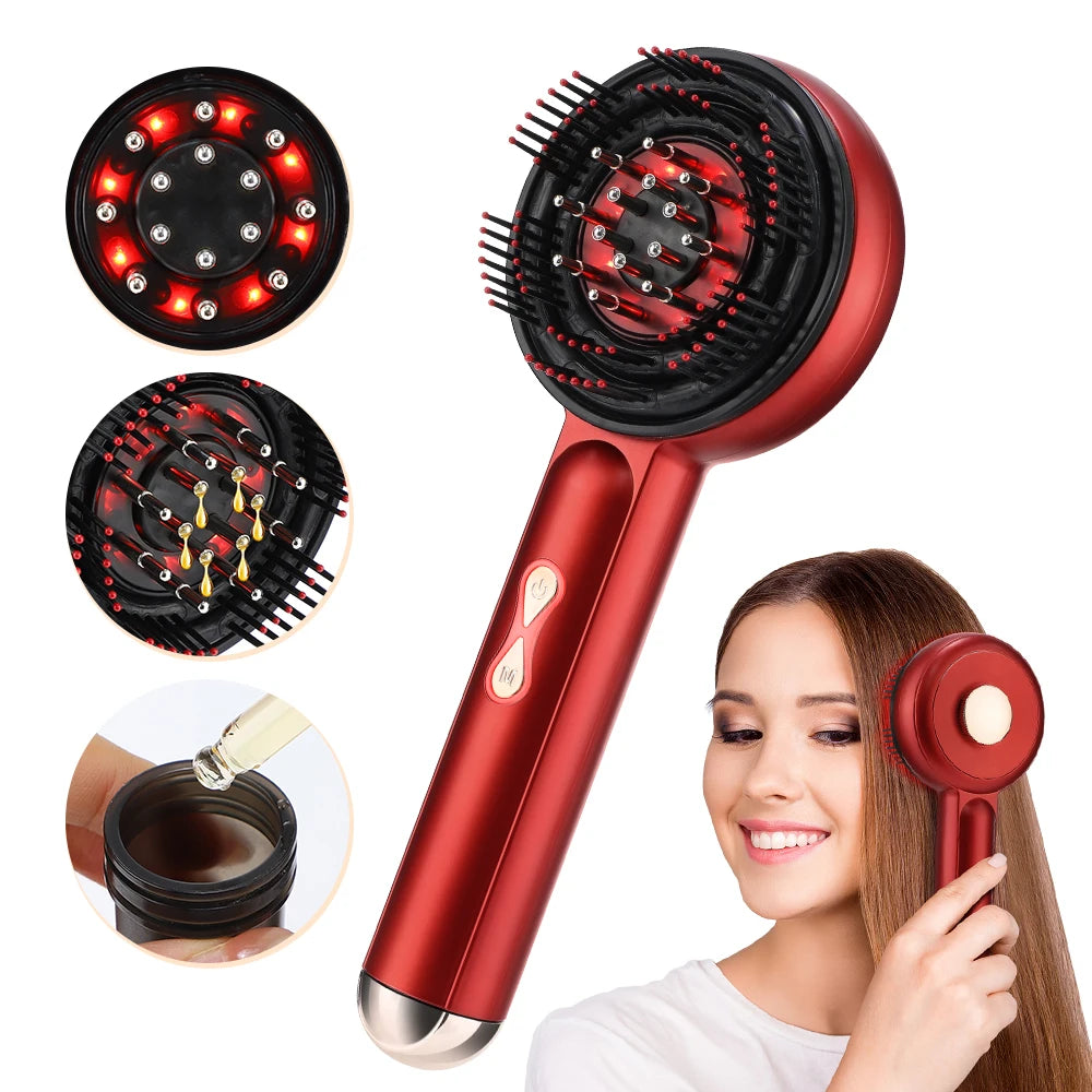 US Stock Electric Scalp Massager Comb Hair Growth Therapy Micro-Current Red & Blue Light Anti-Hair Loss Treatment Oil Applicator