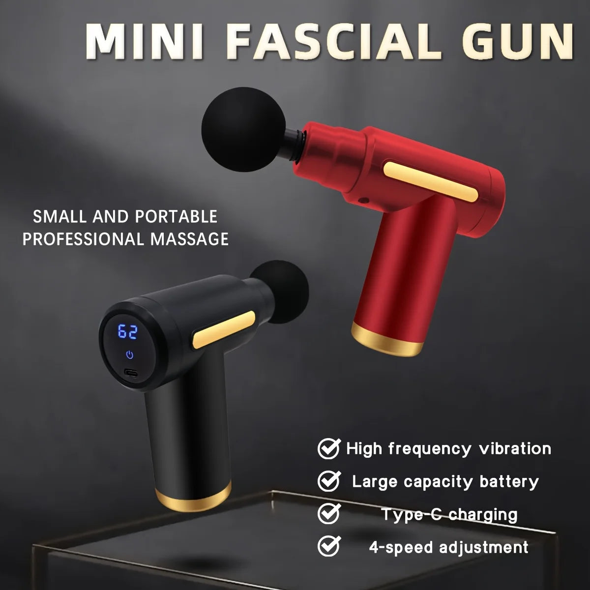 Portable digital fascia gun, convenient electric massager, LED display screen with six adjustable levels,silent and long-lasting