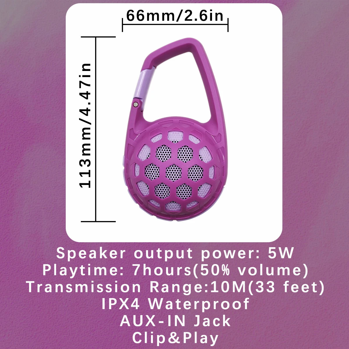 Portable Bluetooth Speaker 5W Output IPX4 Water-Resistant Wireless Sound Essential with Carabiner for Outdoor Activities Audio C