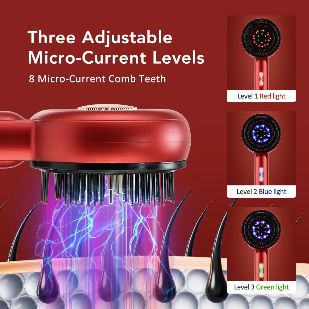 US Stock Electric Scalp Massager Comb Hair Growth Therapy Micro-Current Red & Blue Light Anti-Hair Loss Treatment Oil Applicator