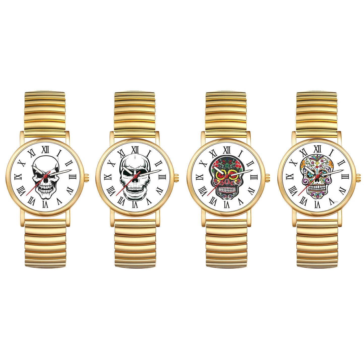 LANCARDO Halloween Skull Ultra thin analog quartz watch Roman numerals scale elastic retractable band unisex student watch