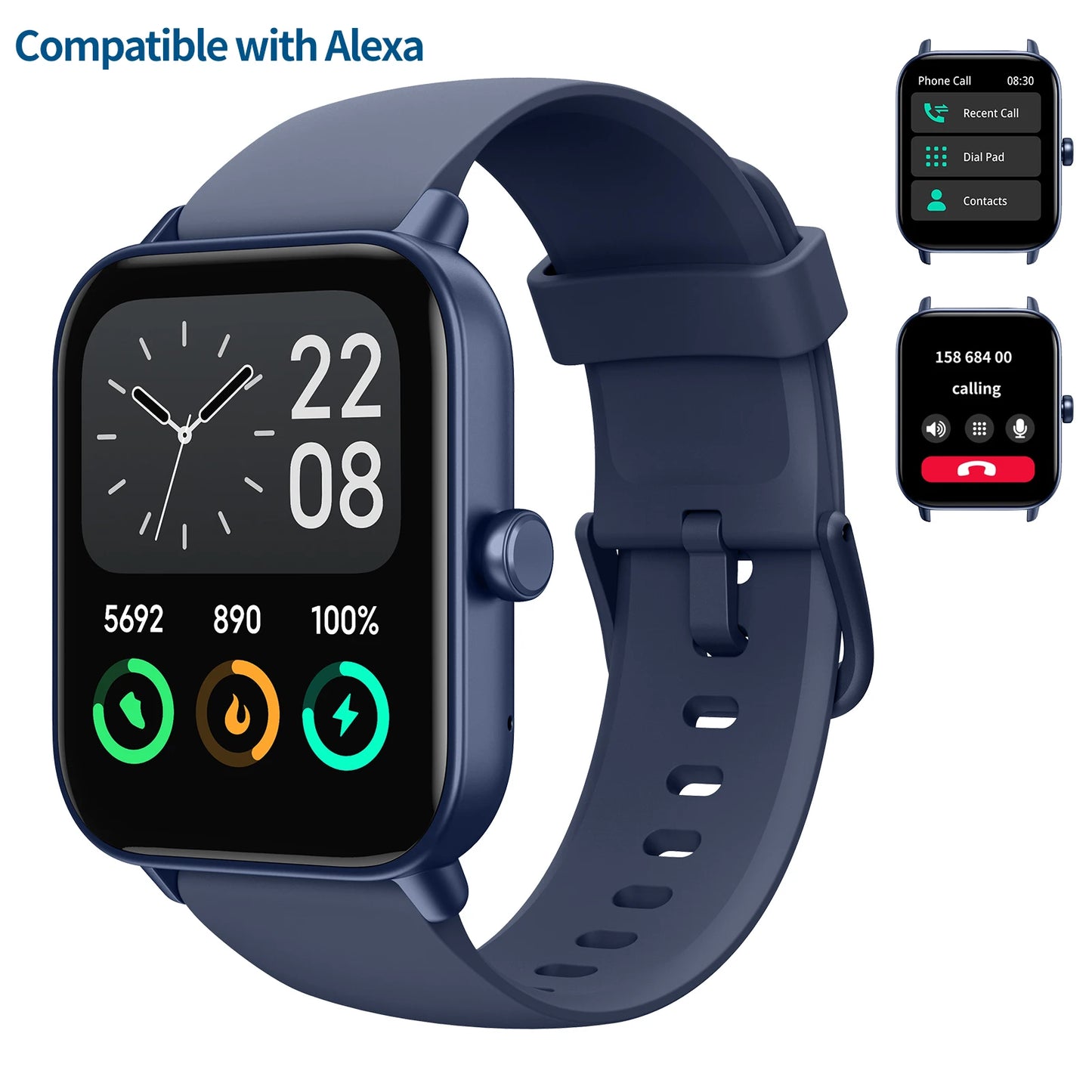 2025 Alexa-Compatible Smart Watch: Wireless Calling, Step Counter & Long Battery, Square Screen Silicone Strap for Men Women