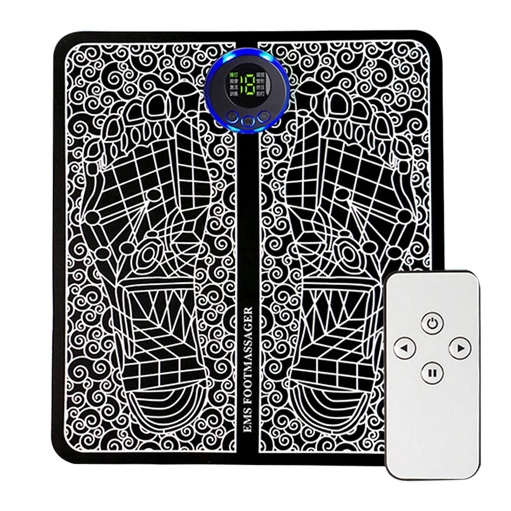 EMS Massage Pad 8 Modes Foot Circulation Massager USB Rechargeable Leg Muscle Stimulator Remote Control for Relax Feet and Legs