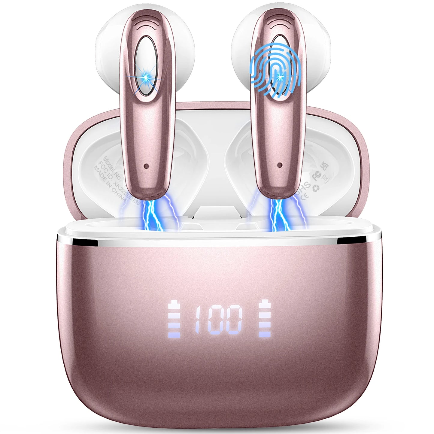 DRSAEC Wireless Earbuds, Bluetooth 5.3, 4 ENC Noise Canceling Mic, 40H LED Display Charging Case, IP7 Waterproof in-Ear Earbuds.
