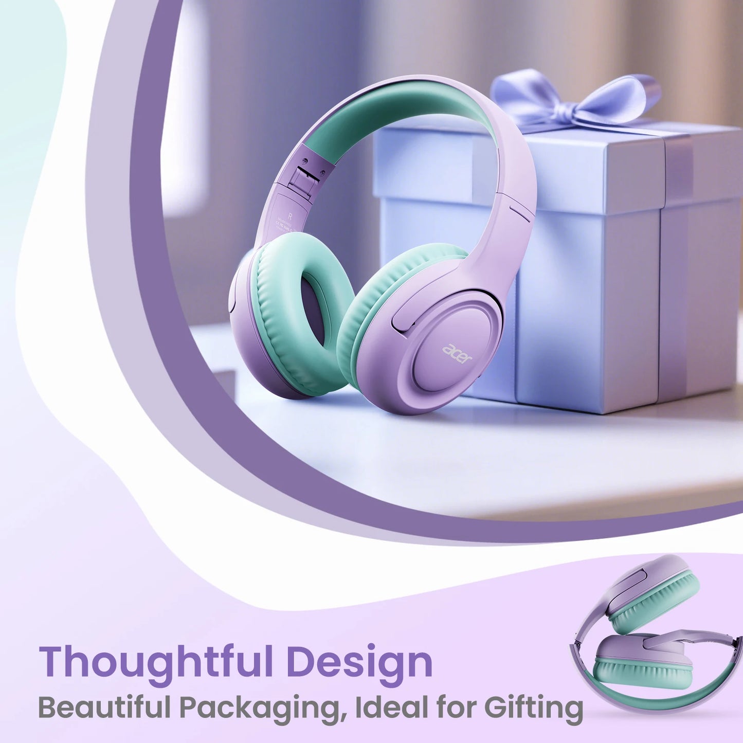 Acer Kids Headphones Wired for School 85/94dB Volume Limiter Foldable Stereo Sound Headset for Kids Learning Tablet IPad PC