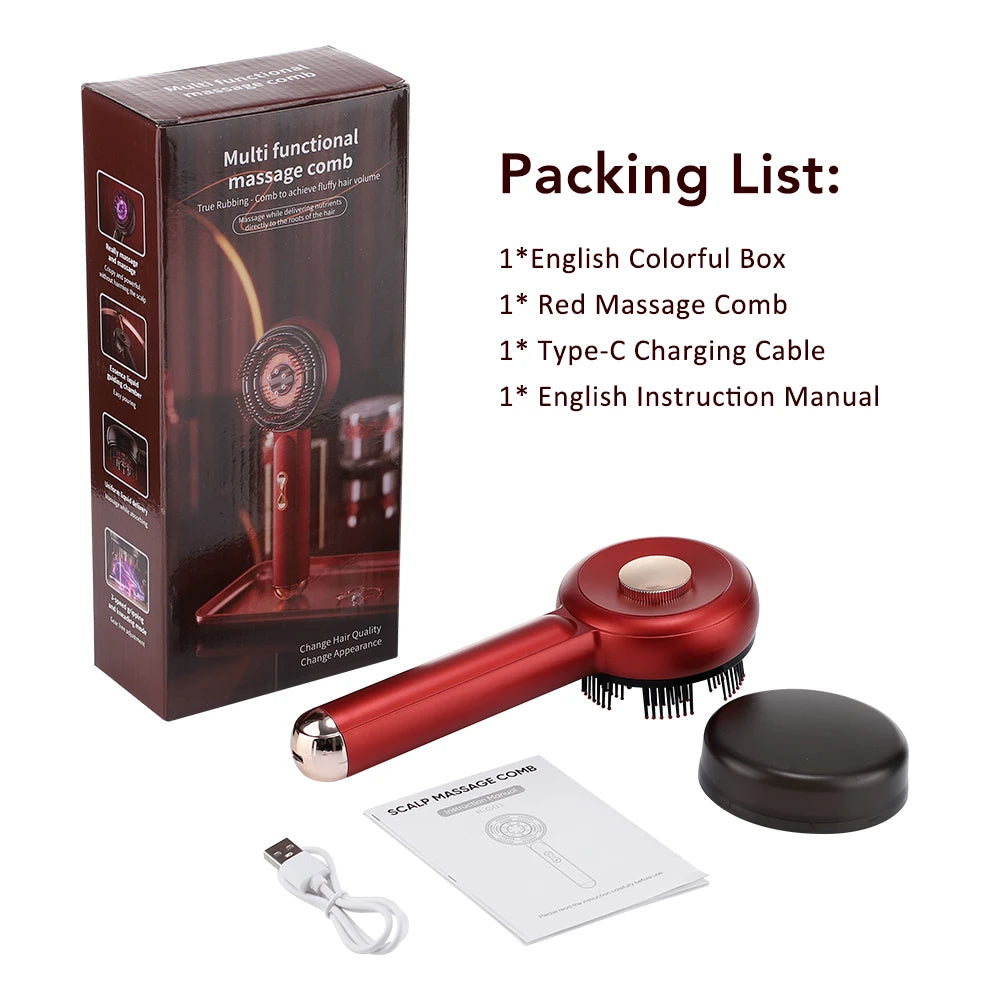 US Stock Electric Scalp Massager Comb Hair Growth Therapy Micro-Current Red & Blue Light Anti-Hair Loss Treatment Oil Applicator