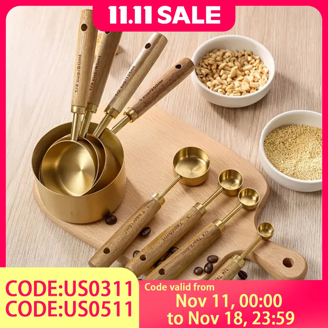 Gold Measuring Cups & Spoons Set (8-Piece) - Durable, Easy Storage for Home Baking & Daily Cooking kitchen gadgets