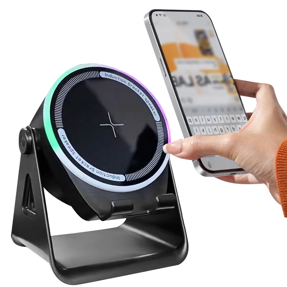 Wireless Induction Speaker W/ BT Speaker Stereo Sound 3 in 1 Bluetooth-compatible Speaker Phone Stand for Home and Outdoors