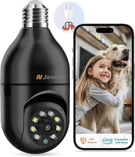 Jennov 3MP Light Bulb Security Camera 360°/2k HD Wireless Camera 2.4/5 Ghz Wi-Fi Light Socket Camera Video Home Security Monitor