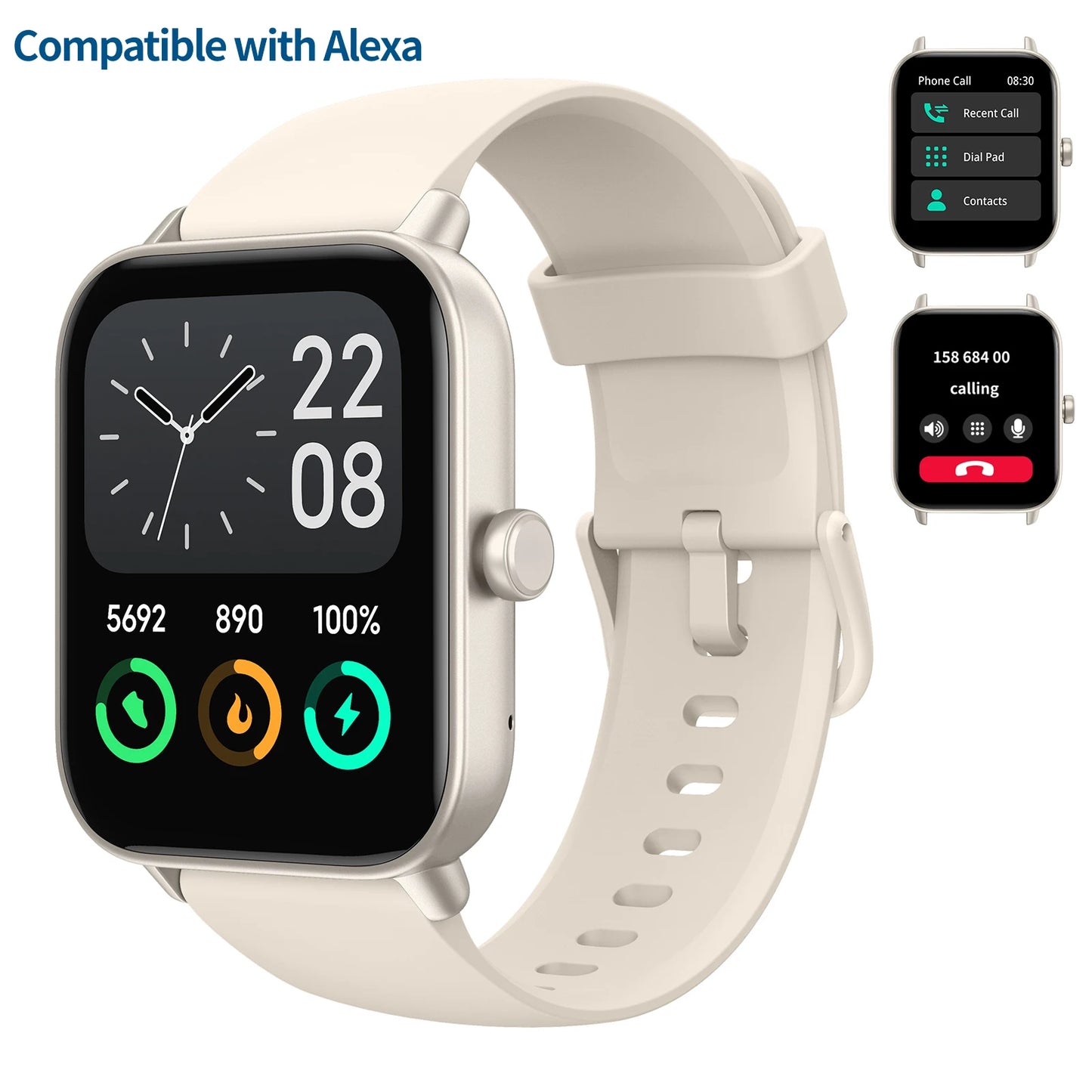 2025 Alexa-Compatible Smart Watch: Wireless Calling, Step Counter & Long Battery, Square Screen Silicone Strap for Men Women