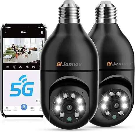Jennov 3MP Light Bulb Security Camera 360°/2k HD Wireless Camera 2.4/5 Ghz Wi-Fi Light Socket Camera Video Home Security Monitor