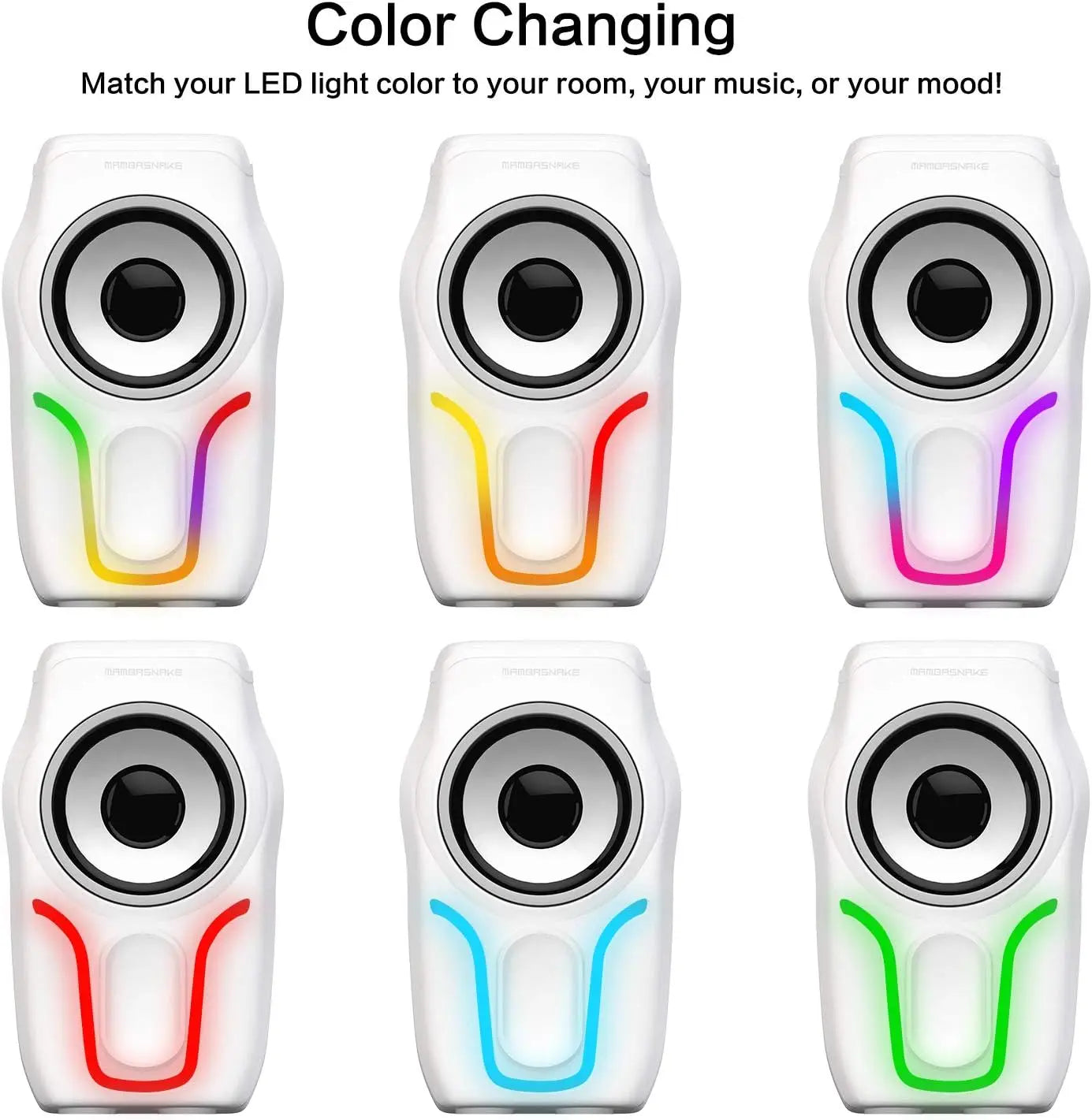 Computer Speakers, 2.0 USB Powered PC Speakers Stereo Volume Control, 6 RGB LED Backlit Effect, Wired Mini Portable Speakers