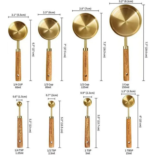Gold Measuring Cups & Spoons Set (8-Piece) - Durable, Easy Storage for Home Baking & Daily Cooking kitchen gadgets