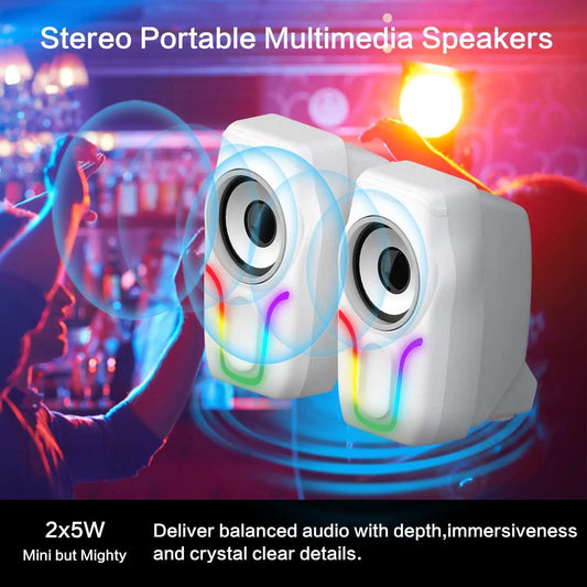 Computer Speakers, 2.0 USB Powered PC Speakers Stereo Volume Control, 6 RGB LED Backlit Effect, Wired Mini Portable Speakers